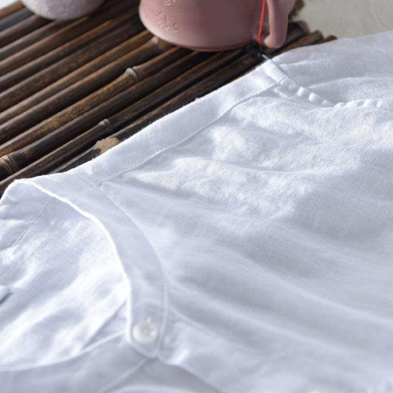 シャツ 男性用 リネンシャツ 半袖 立襟 無地 薄手 ?松 白 ・柑其色 青2｜clearstore