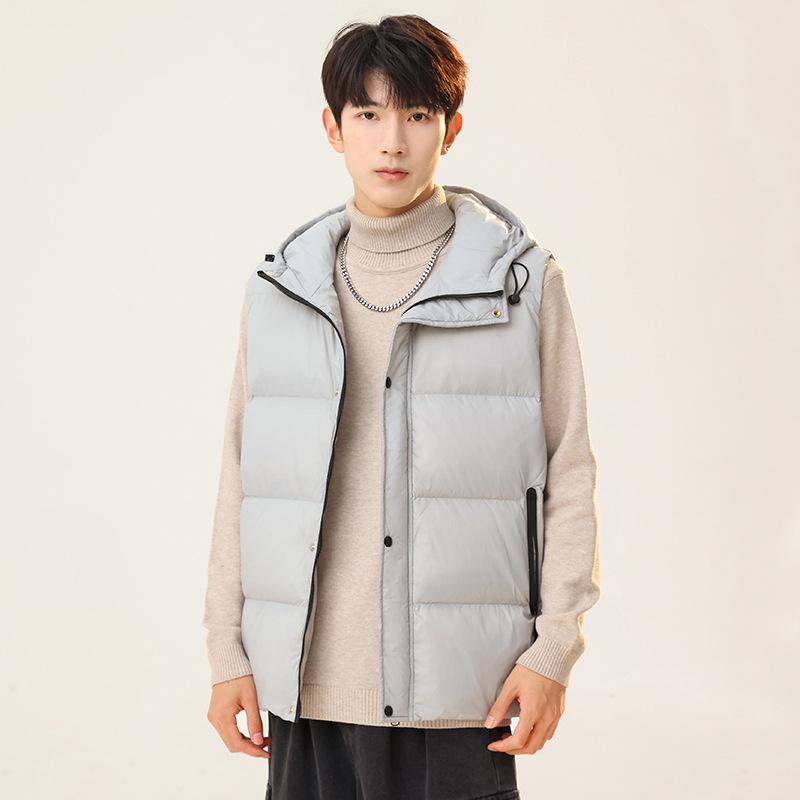ダウンベスト 男性用 秋冬 ペア フード付き 袖なし ベスト アウター 保温 軽量 防寒 普段使い アウトドア 部屋着 グレー ブラック