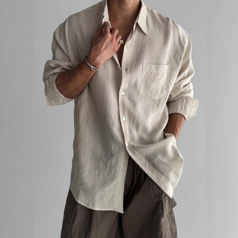 シャツ 男性用 麻 綿混紡 トップス カ practice 色 春 カジュアルシャツ 長袖 ?松 英? ?古 港?