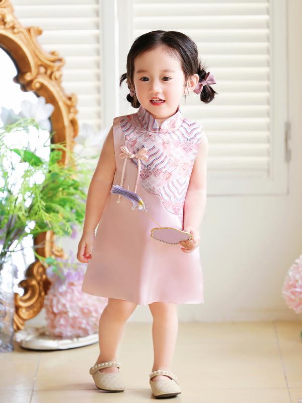 ワンピース ベビー 女児 チャイナドレス ピンク 赤 Aライン チュール 80 90 100 110 120 130cm 中国風 フォーマル 誕生日 結婚式 発表会