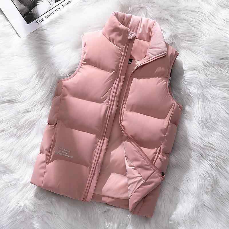 ダウンベスト 男性用 女性用 カップル スタイル 保温 ノースリーブ ジャケット スタンドカラー チョッキ ポリエステル 合体型 無地 リブ裾 サイドポケット ピンク系 豆緑 紫 ブラック カーキ デニムブルー M L XL XXL XXX