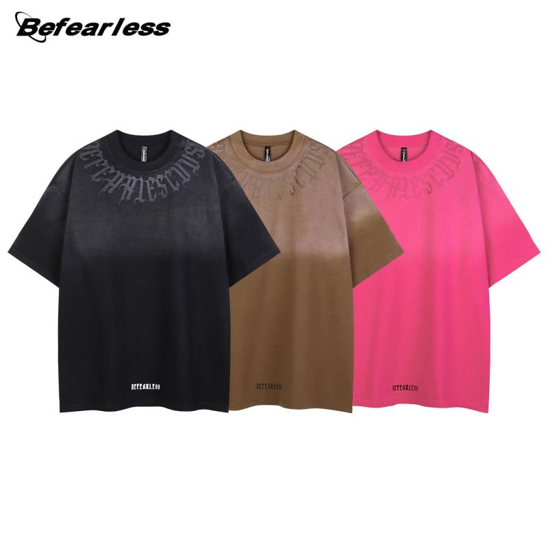 Tシャツ 男女兼用 ストリート グラデーション ゴシックプリント クルーネック ドロップショルダー コットン ルーズフィット 半袖 トップス