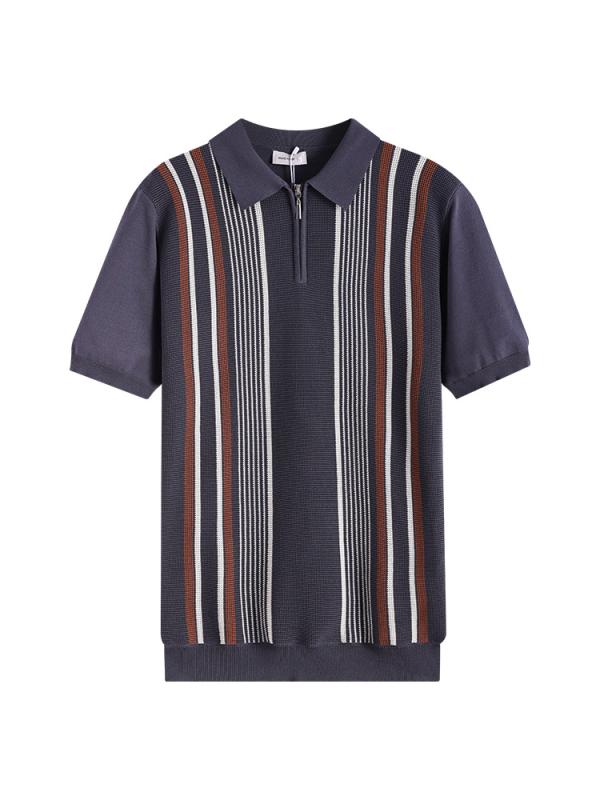 ポロシャツ 男性用 ポロニット ストライプ 接触冷感 粘?混紡 半袖 トップス 襟付きTシャツ ビジネス カジュアル ラグジュアリー