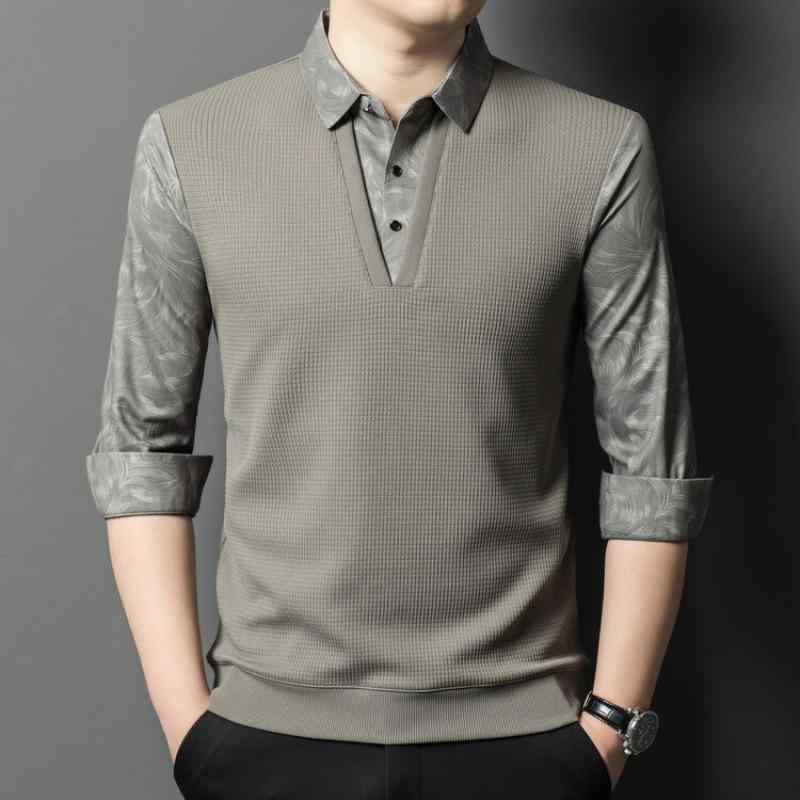 Tシャツ 男性用 トップス 長袖 ポロシャツ風 カットソー ポリエステル ビジネス 紳士服 ブラック カーキ