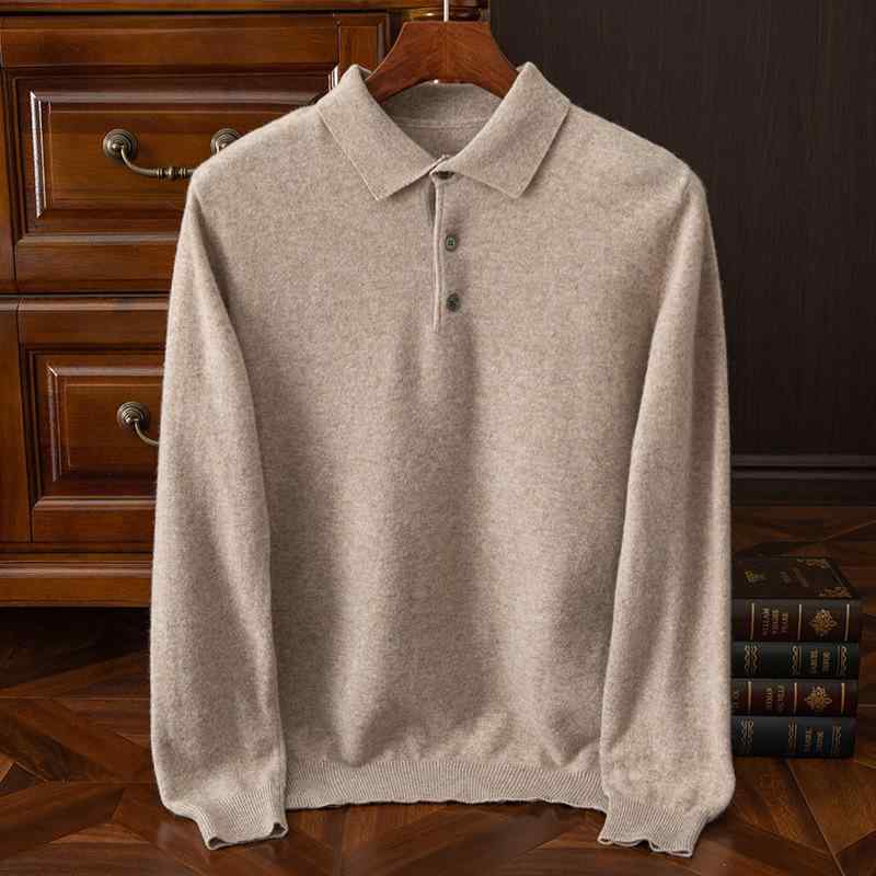 ニット ポロシャツ メンズ ウール100% 長袖 秋冬 暖かい カシミヤタッチ ビジネス 紳士 男性用 トップス 紺 黒 ワインレッド ベージュ ライトグレー