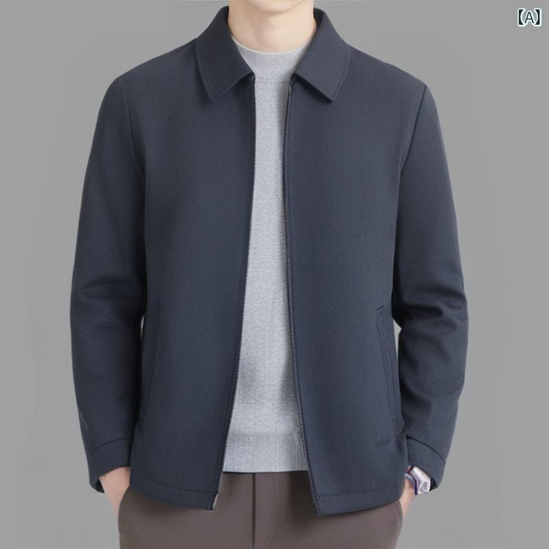 ジャケット 男性用 ブルゾン 春秋 ビジネス カジュアル 40代 50代 60代 ミドルエイジ 紳士 アウター トップス ポリエステル 吸湿速乾 耐摩耗 紺色 カーキ