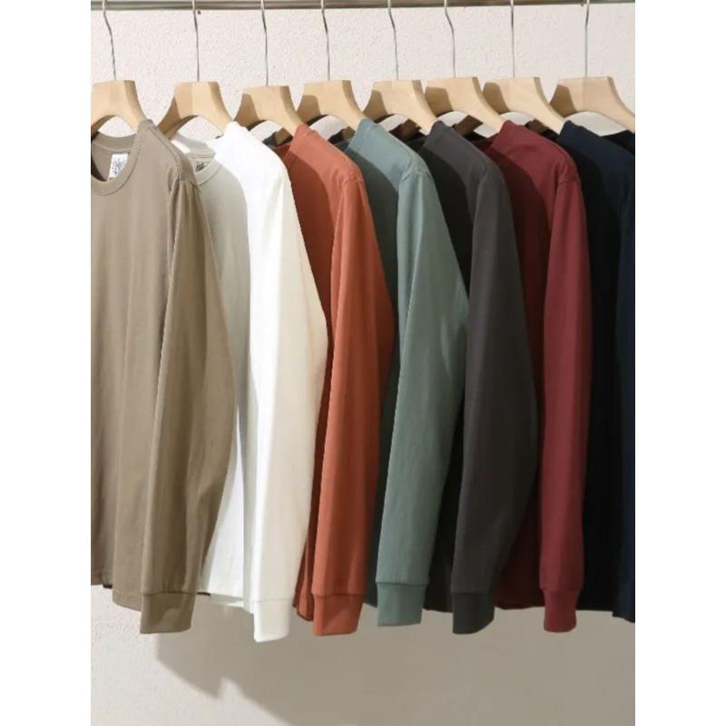 Tシャツ 男性用 コットン 長袖 無地 春物 トップス カットソー 大きいサイズ ブラック ブルー系 ワインレッド グリーン系 グレー ホワイト カーキ