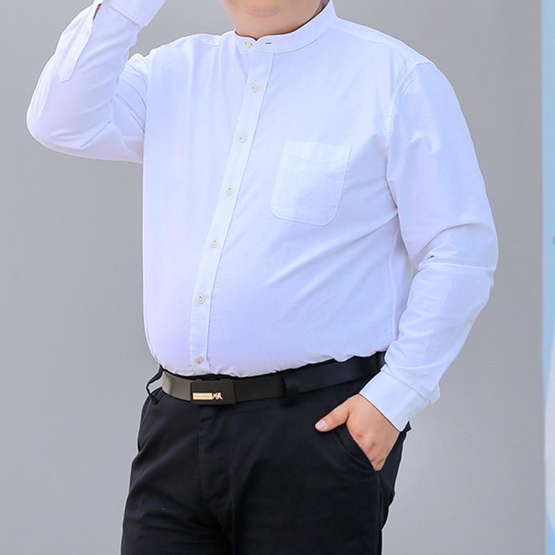 シャツ 男性用 大きいサイズ 中華風 スタンドカラー 長袖 コットン 無地 ホワイト ノーカラー スモールラウンドネック 中山装 加肥 ゆったり
