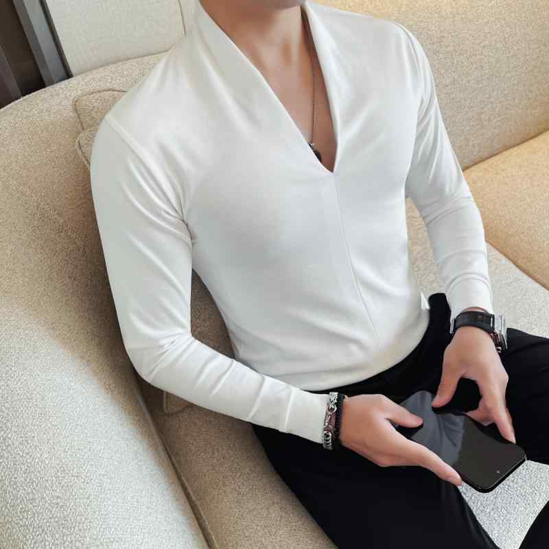 Tシャツ メンズ Vネック 長袖 コットン スリム 白 黒 カットソー トップス 男性用 無地 シンプル 普段使い