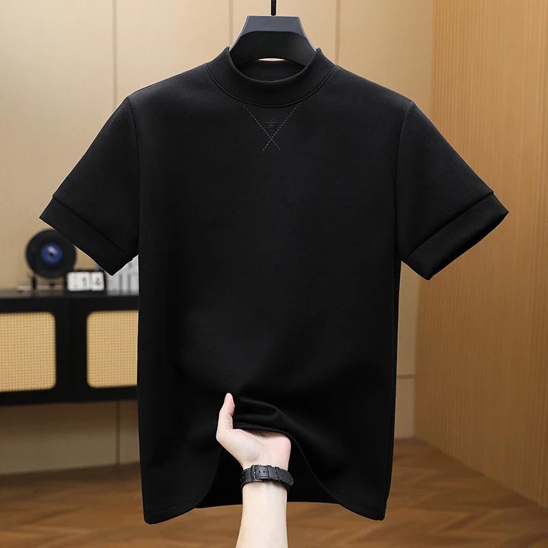 Tシャツ 男性用 トップス 半袖 ハーフハイネック 無地 カットソー インナー カジュアル 部屋着 ルームウェア ポリエステル ブラック グレー ホワイト 秋冬