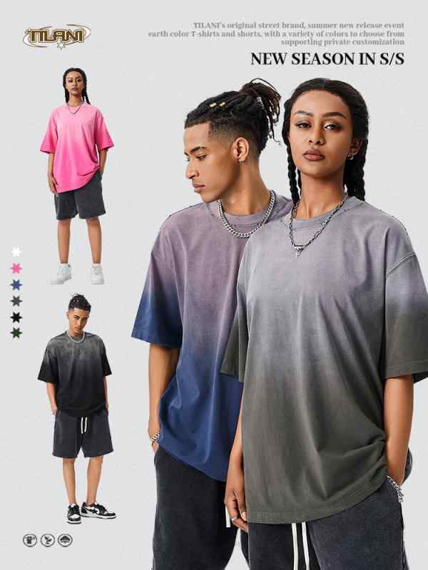 Tシャツ メンズ 男性用 半袖 グラデーション 絞り染め 配色 切り替え コットン100％ ゆったり 通気性 耐摩耗性 吸湿速乾 普段使い カジュアル スタイル 春夏