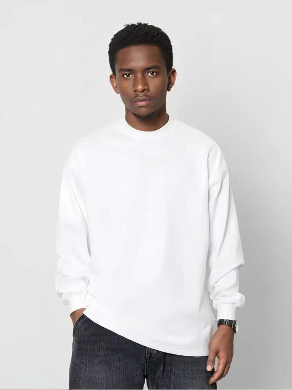 Tシャツ メンズ 男性用 長袖Tシャツ 無地 コットン トップス カットソー 高品質 厚手 オーバーサイズ ゆったり ラウンドネック ドロップショルダー カジュアル ストリート ブラック ホワイト レッド ネイビー コーヒー グレー2