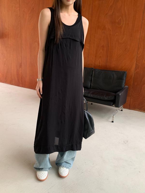 ワンピース レディース 春 背心ワンピース タンクトップワンピース ノースリーブワンピース 接触冷感 高腰 ロング丈 ゆったり 普段使い かわいい 韓国風