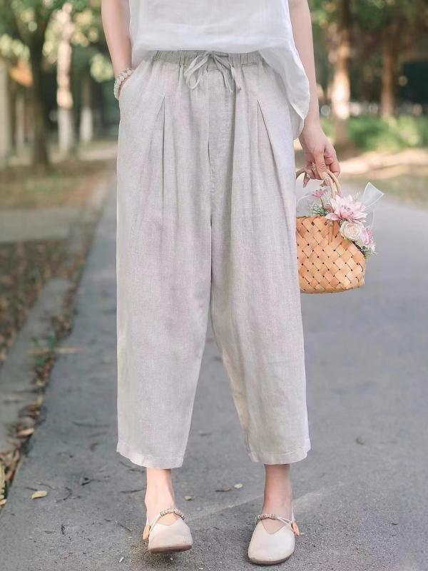 パンツ レディース 麻 リネン ハーレムパンツ サルエルパンツ 7分丈 ウエストゴム 薄手 ゆったり 体型カバー 通勤 オフィス カジュアル 春夏 酒 красный 麻色 ホワイト ブラック ピンク 藏青色 灰?色2