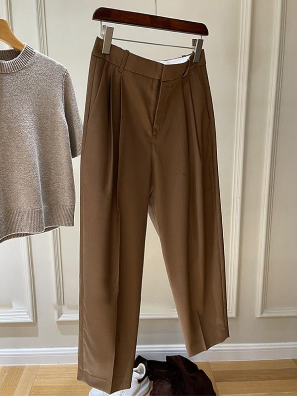 パンツ レディース 春秋 レトロ ブラウン コットン ストレート テーパードパンツ 美脚 ハーレムパンツ リラックスパンツ 文芸風2