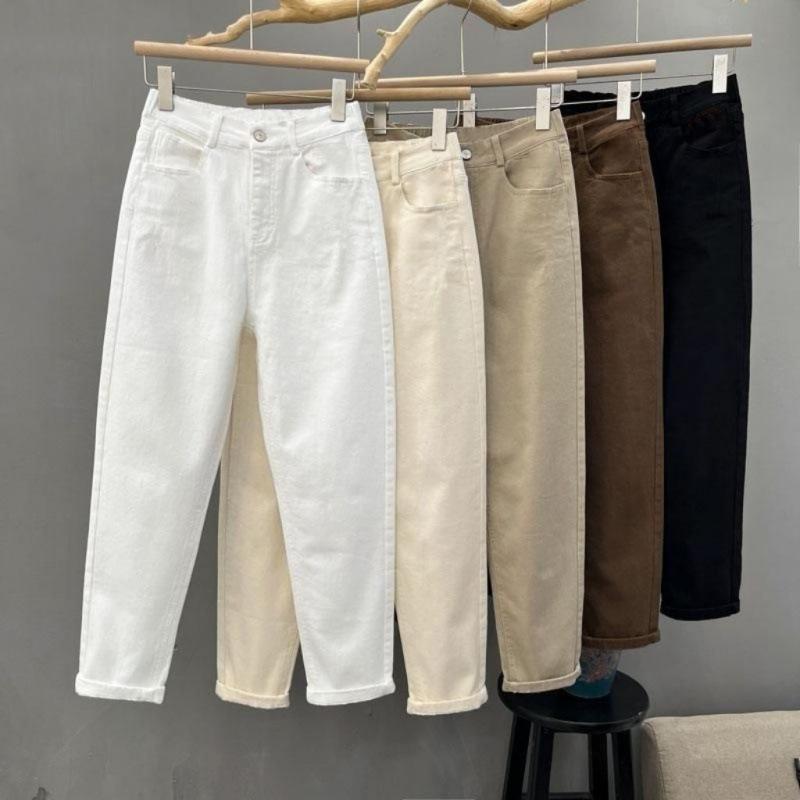 デニム レディース ハーレムパンツ ホワイト ジーンズ ハイウエスト ゆったり 伸縮性 体型カバー ニンジンパンツ カプリパンツ カジュアル スタイル2｜clearstore