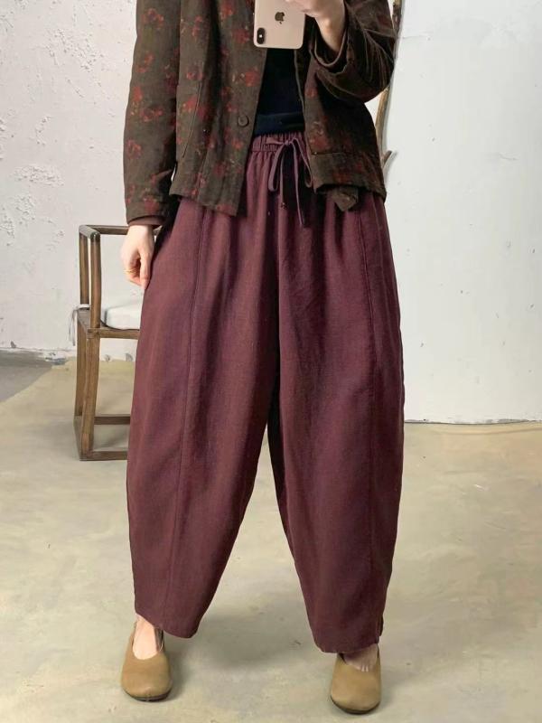 パンツ レディース 春 テーパードパンツ 綿麻 高見え 美脚 ウエストゴム ゆったり リラックス 普段使い 文芸風 ナチュラル 無地2