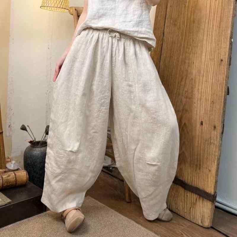 ズボン下 レディース 麻 リネンズボン下 ゆったり 広々とした 9分丈 春夏 酉の方角天然ゴム 当たること冷感 御部屋着 普段使い走り 姜黄 麻本 ・摩? 皮粉 秀? 黒いこと2