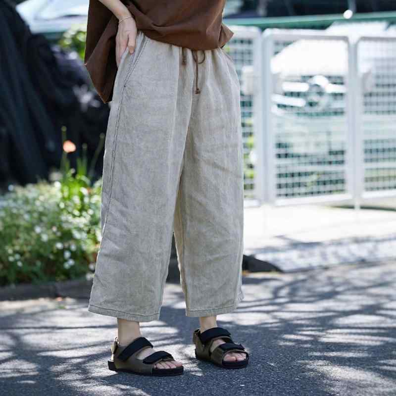 パンツ レディース 亜麻 リネンパンツ 春夏 接触冷感 9分丈 長ズボン イージーパンツ ワイドレッグ サルエルパンツ ゆったり リラックス カジュアル 薄手 無地