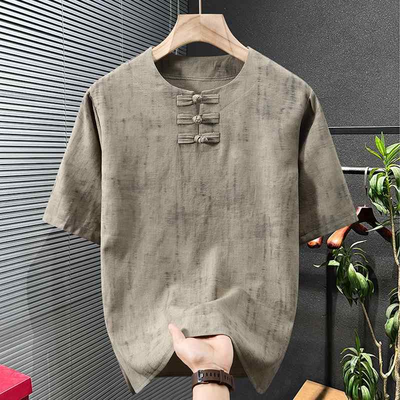 Tシャツ メンズ 男性用 大きいサイズ 中華風 麻 リネン 半袖 Tシャツ ゆったり 普段使い 部屋着 夏 4XL 5XL 6XL 7XL 8XL 9XL 10XL 11XL2
