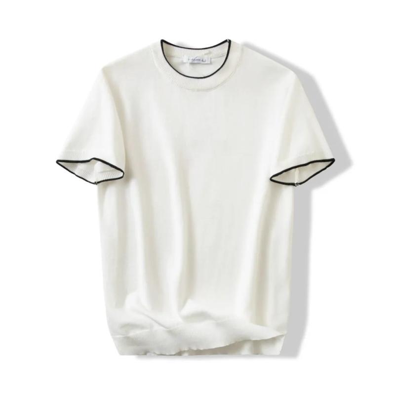 Tシャツ 男性用 コットン 切り替え 配色 ドロップショルダー ラウンドネック 薄手 接触冷感 吸湿速乾 カジュアル スタイル