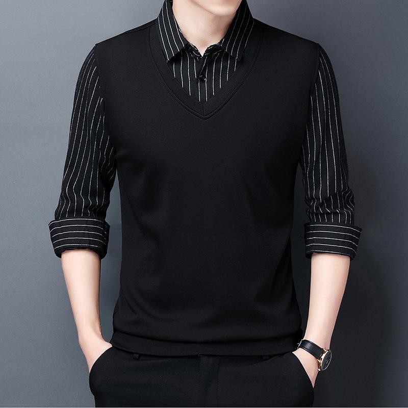 Tシャツ メンズ 紳士 ストライプ 長袖 ポロシャツ風 カットソー トップス カジュアル 薄手 春秋