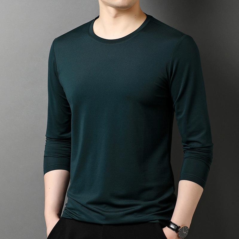 Tシャツ 男性用 長袖 カットソー ラウンドネック 無地 ポリエステル混紡 トップス プルオーバー 春秋 四季 普段使い レイヤード インナー ブラック 濃紺 ワインレッド オフホワイト ダークグリーン グレー ブルー