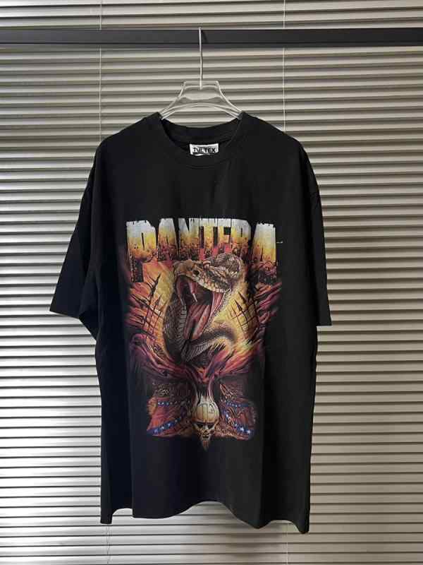Tシャツ 男性用 ビッグシルエット レトロ トップス 水洗い加工 ヘビ柄 コットン 黒 接触冷感2