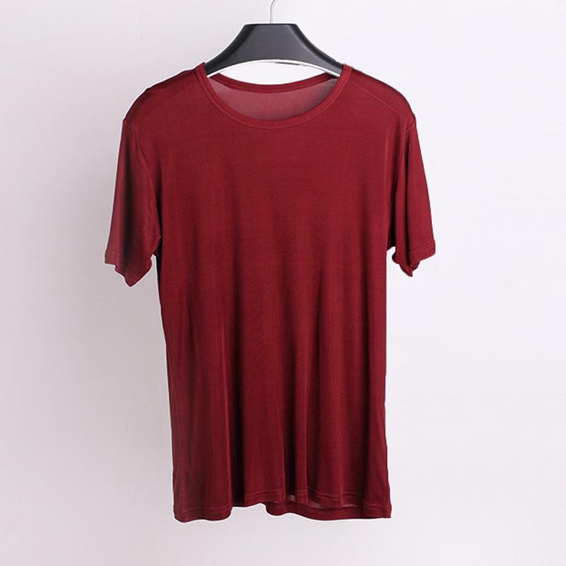 Tシャツ 男性用 半袖 Tシャツ シルク100% 丸首 ゆったり 通気性 涼しい 快適 無地 ホワイト グレー ベージュ ネイビー ライトブルー ワインレッド L XL XXL