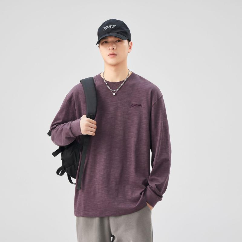Tシャツ 男性用 長袖 コットン 刺繍 春秋 日系 清新 刺しゅう ワンポイント 無地 ゆったり トップス カットソー 普段使い