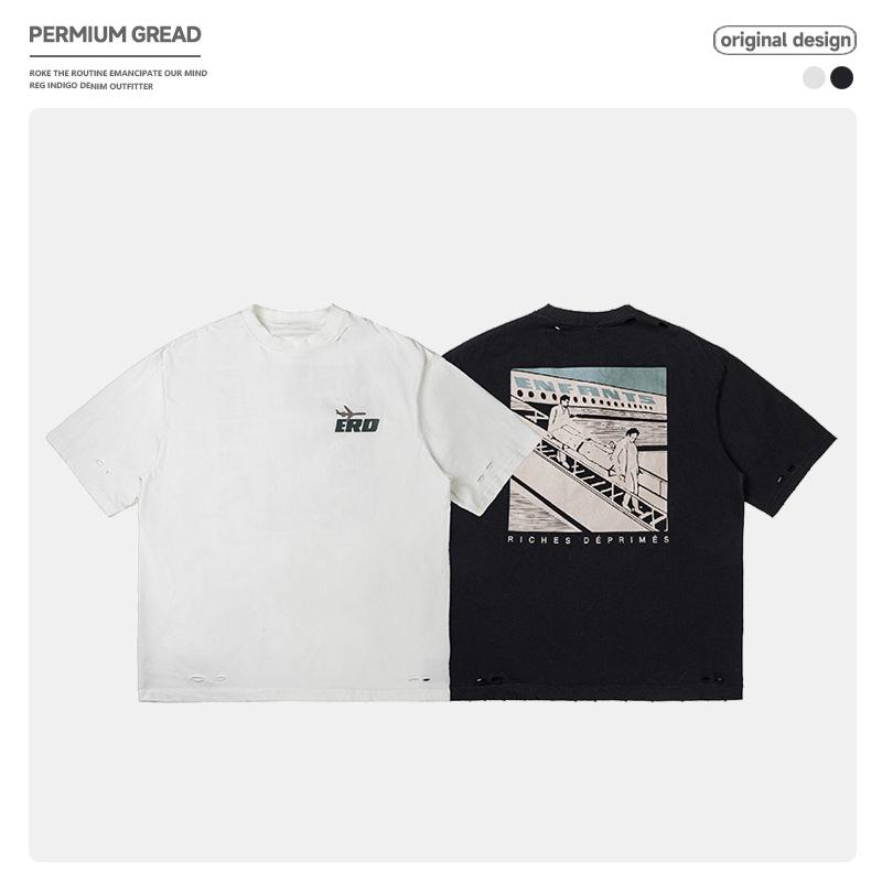 Tシャツ メンズ 半袖 コットン バックプリント ストリート カジュアル トップス カットソー 5分袖 春夏 秋