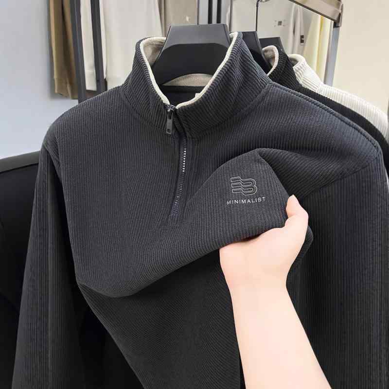 Tシャツ 男性用 裏起毛 立襟 スウェット 長袖 秋冬 幾何学模様 トップス インナー あったか 暖か ゆったり ルーズフィット