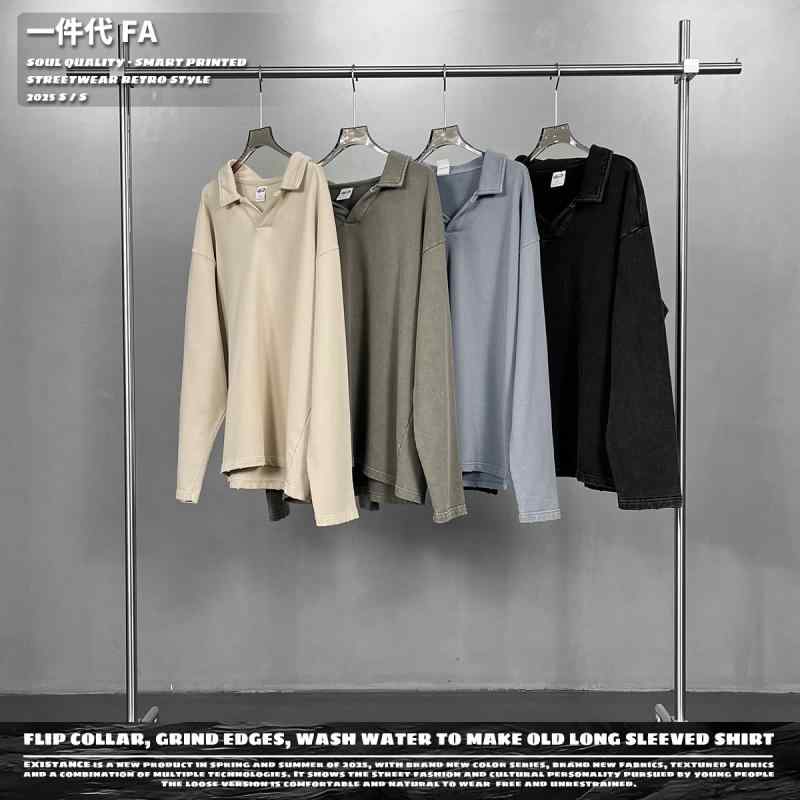 Tシャツ メンズ 男性用 秋冬 長袖 400G コットン100% 磨き加工 レトロ ビッグシルエット ドロップショルダー カットソー 普段使い デイリーユース 黒 緑 グレー