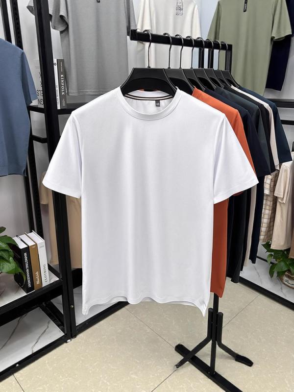 Tシャツ 男性用 五色 桑蚕糸混紡 無地 半袖 薄手 カットソー 普段使い リラックス 部屋着