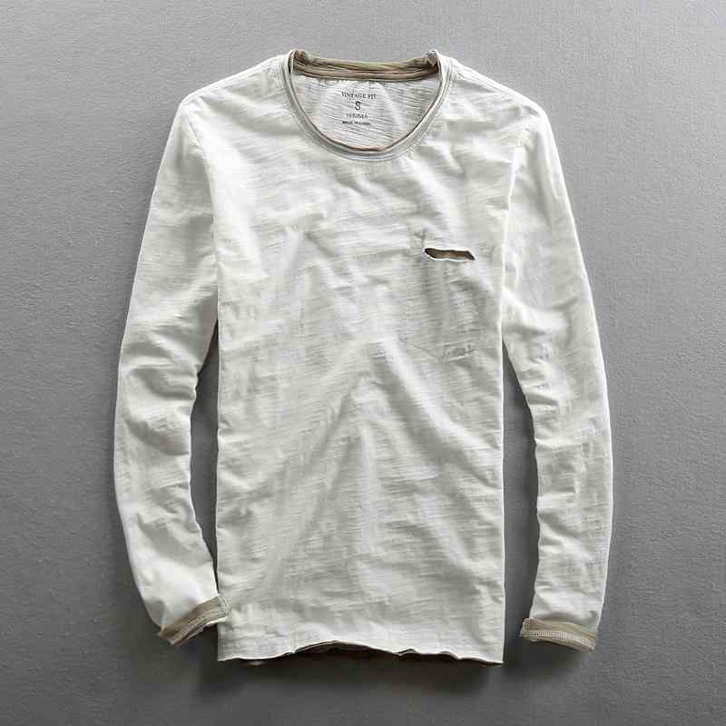 Tシャツ メンズ 男性用 長袖 水洗い 古着風 切り替え コットン トップス オフホワイト ダークブルー グレー ワインレッド 普段使い2