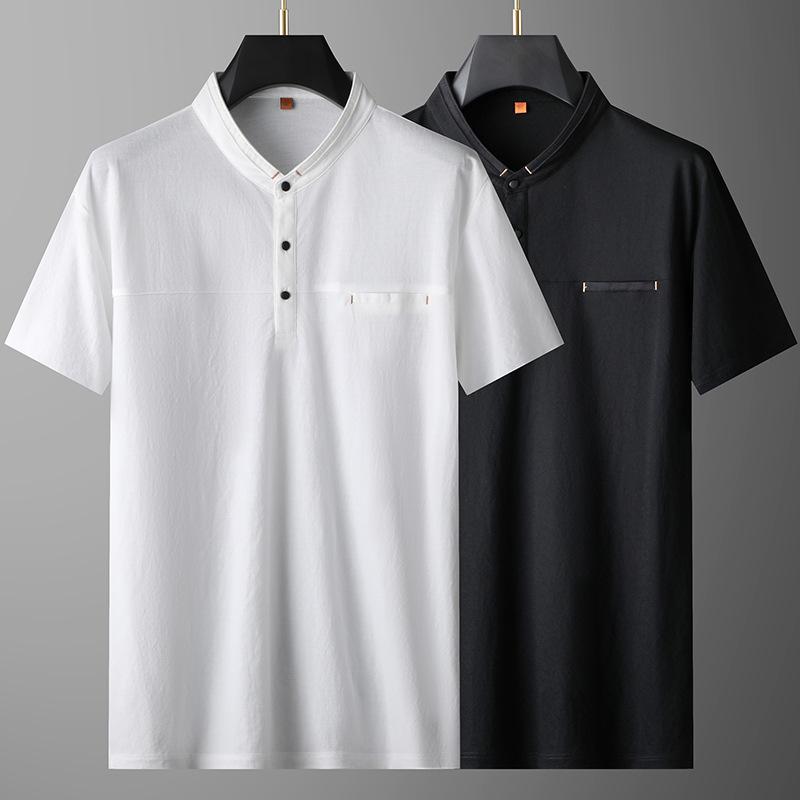Tシャツ 男性用 大きいサイズ 立襟 半袖 粘? 無地 薄手 普段使い ルームウェア ブラック ホワイト