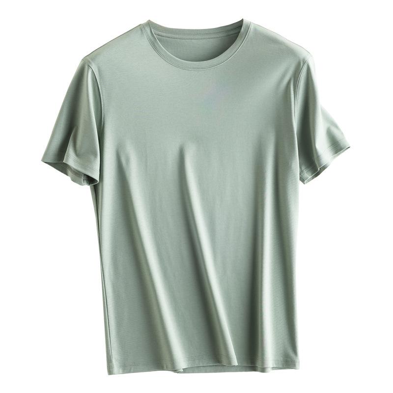 Tシャツ 男性用 桑蚕? シルク トップス 薄手 半袖 ラウンドネック Vネック ゆったりサイズ 春夏 秋 接触冷感 吸湿 通気性 旭日金 沙洲緑 玄鉄灰 古玉青 雪峰白 耀夜黒2