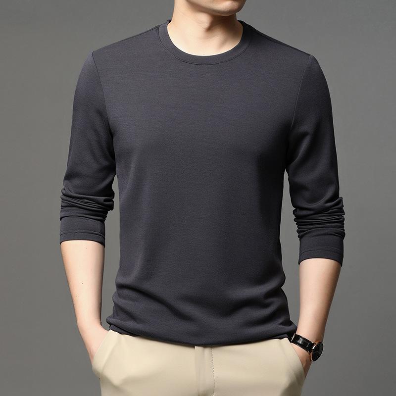 Tシャツ 男性用 秋冬 ラウンドネック 無地 長袖 トップス インナーシャツ カットソー 加厚 柔らかい 肌に優しい モダール 伸縮性 カジュアル 普段使い グレー ブラック系