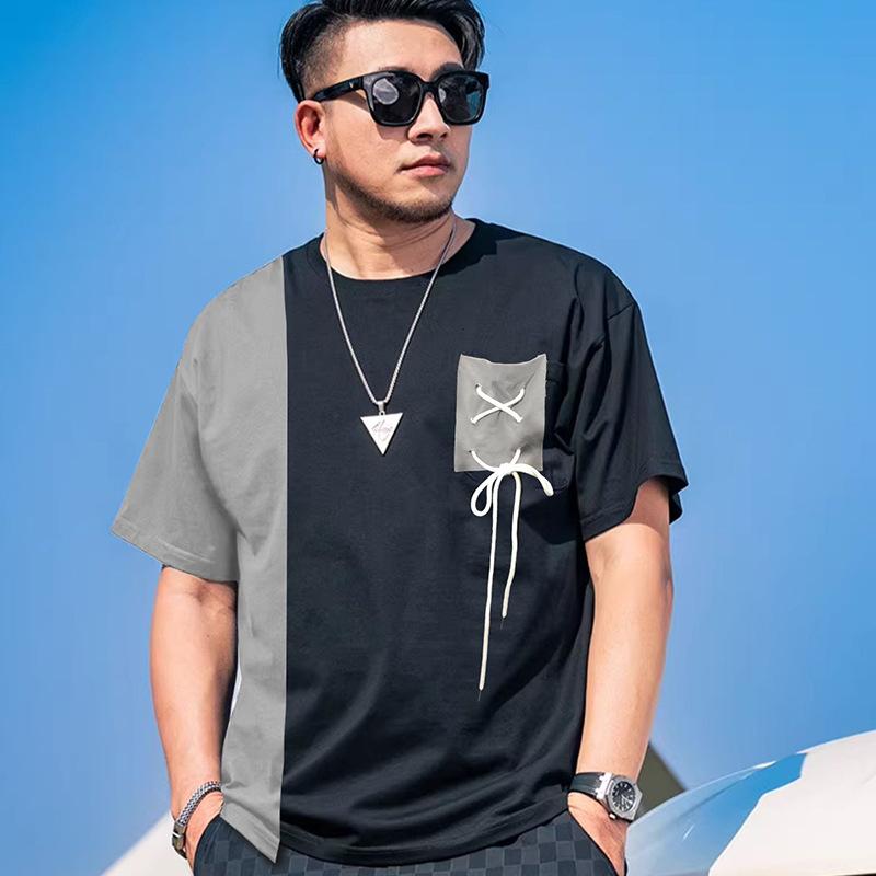 Tシャツ 男性用 大きいサイズ 半袖 コットン混紡 ゆったり ラウンドネック プリント 通気性 吸湿速乾 ブラック
