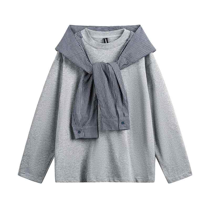 Tシャツ メンズ 長袖 切り替え ストライプ パーカー プルオーバー ゆったり トップス ストリート カジュアル スタイル 綿100% 春秋
