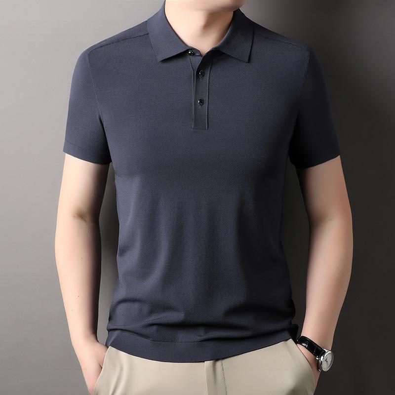 Tシャツ 男性用 半袖 翻襟 トップス 無地 薄手 粘? 混紡 通気性 日常着 ホワイト ブラック グレー グリーン 深灰