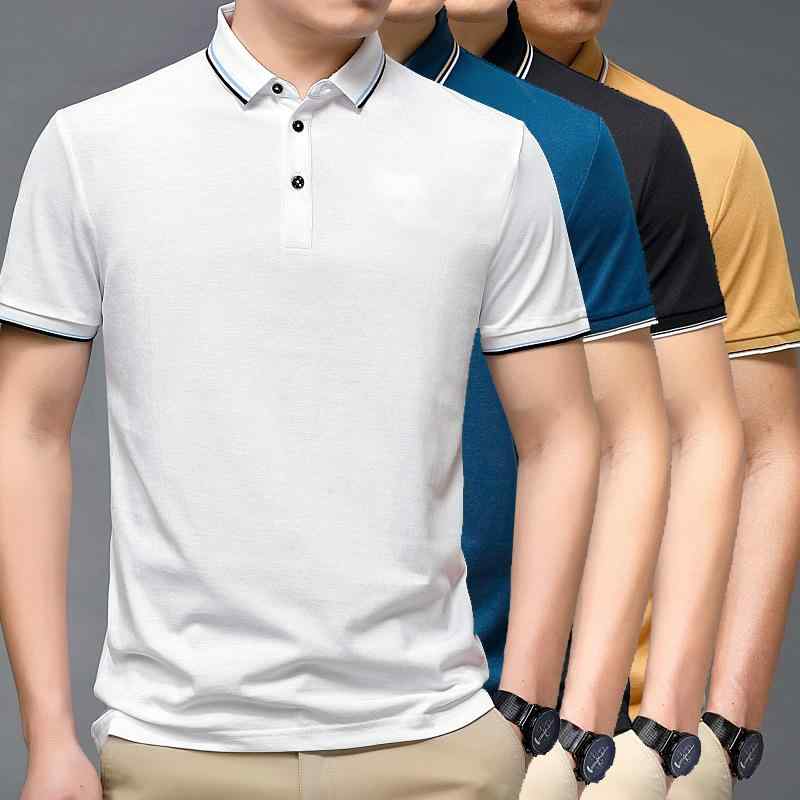 Tシャツ 男性用 シルク混紡 半袖 ポロシャツ 紳士服 トップス ストライプ柄 接触冷感 吸湿速乾 通気性 普段使い 部屋着 春夏
