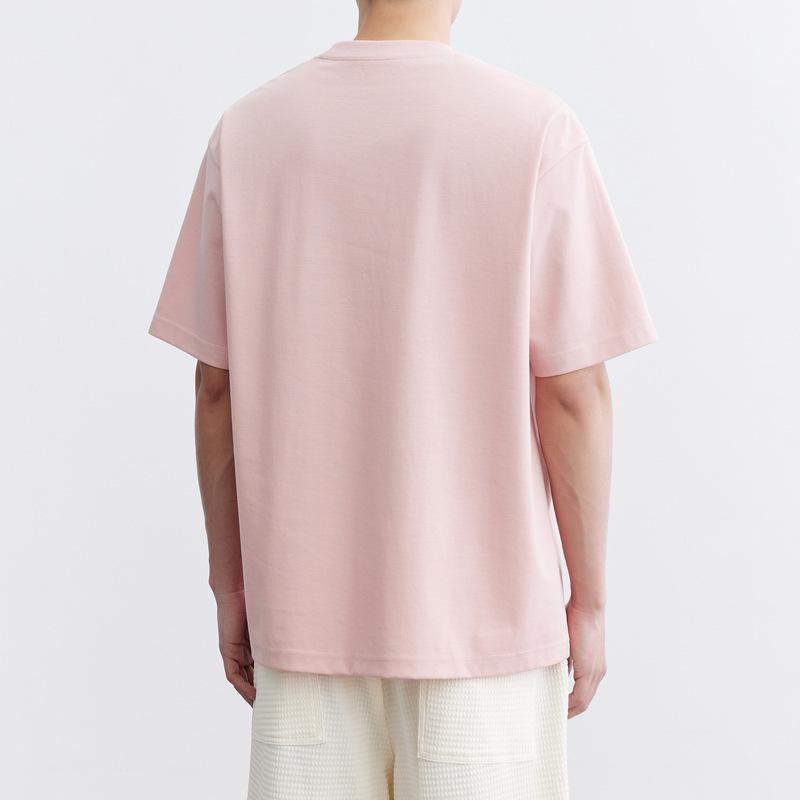 Tシャツ 男性用 コットン 接触冷感 涼感 半袖 トップス カットソー ラウンドネック 刺繍 普段使い 部屋着 ブラック ホワイト ピンク系