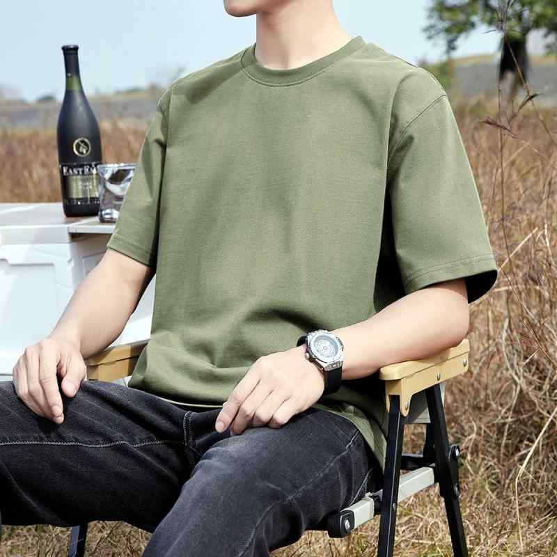 Tシャツ 男性用 半袖 240G ヘビーウェイト コットン トップス カットソー ブラック 無地 春夏 薄手 ルーズフィット 大きいサイズ 吸湿性 通気性