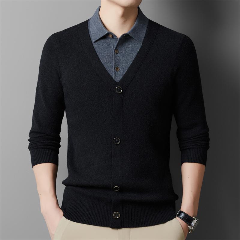 Tシャツ メンズ 男性用 長袖 トップス ストライプ柄 切り替え 40代 50代 60代 ミドルエイジ 紳士服 ポロシャツ風 カジュアル 普段使い