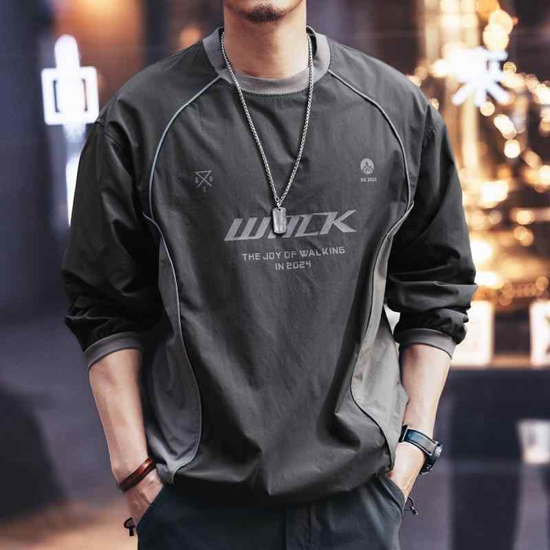 Tシャツ メンズ 男性用 長袖 薄手 ストライプ柄 接触冷感 吸湿速乾 リネン混紡 ゆったり 部屋着 アウトドア 深グレー コーヒー 杏色