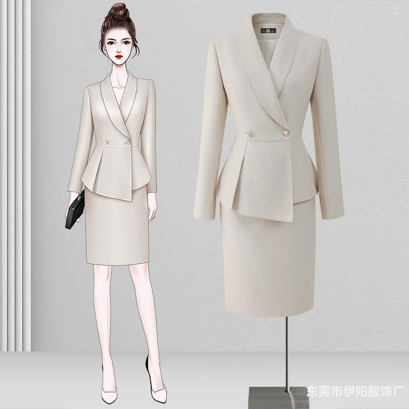 スーツ レディース 高級感 ファッション ホテル マネージャー フロント 受付 オフィス 美容院 制服 秋 ポリエステル 長袖 ミモレ丈スカート