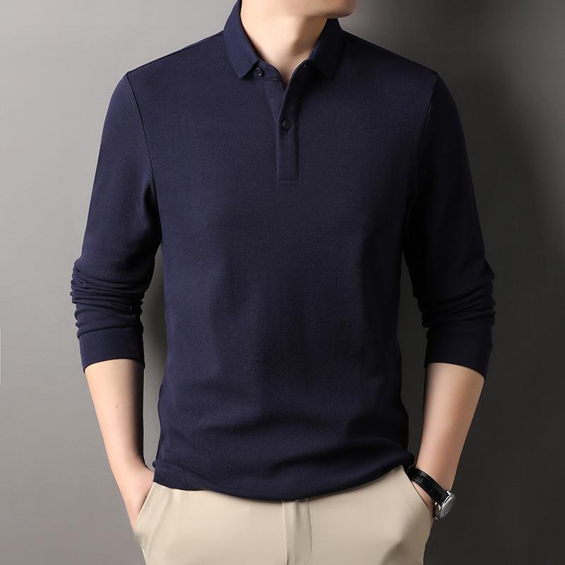 Tシャツ 男性用 長袖 POLOシャツ 襟付き コットン トップス カットソー 春秋 無地 ゆったり 修身