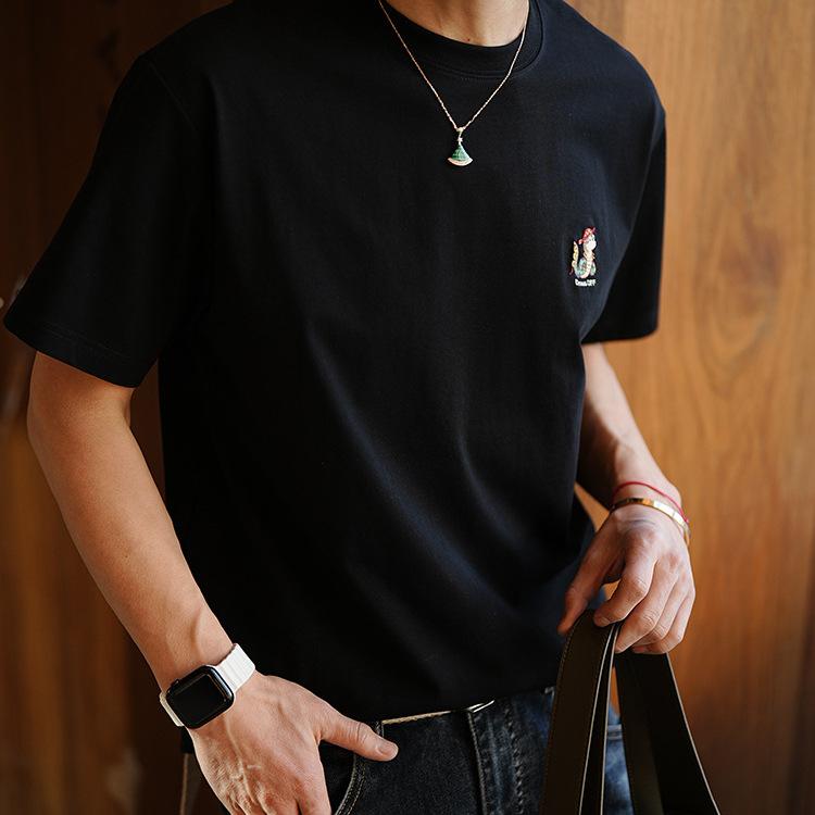 Tシャツ 男性用 半袖 トップス カットソー 刺・墸 ラウンドネック 春夏 羊毛 ゆったり かわいい カジュアル
