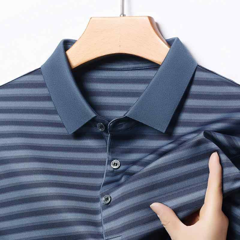 Tシャツ メンズ 男性用 半袖 桑蚕糸 ポロシャツ トップス スリムフィット ストライプ 接触冷感 吸湿速乾 部屋着
